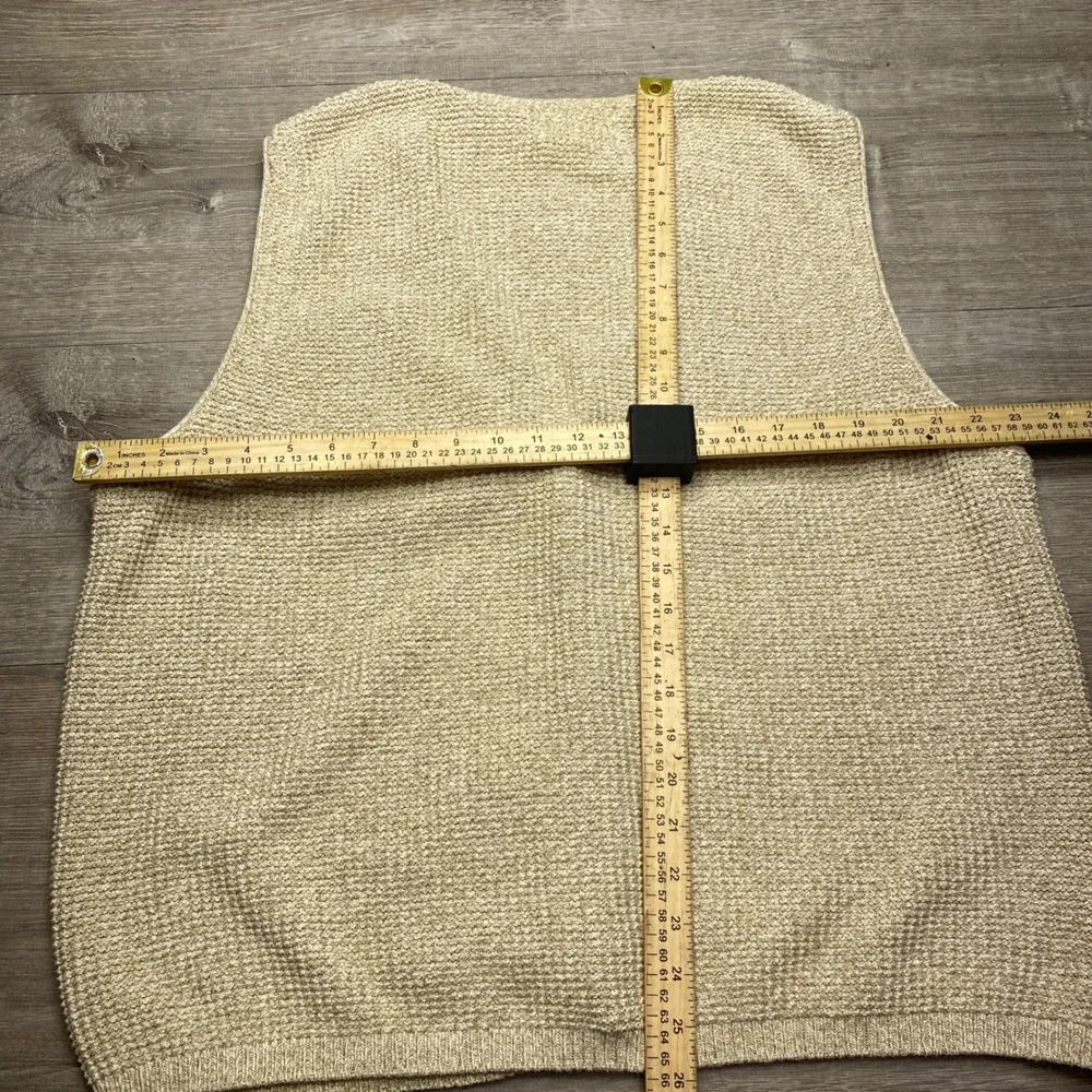 Eddie Bauer Mens M Cotton Knit Sweater Vest Beige‎ Tan V-Neck Cardigan Made USA